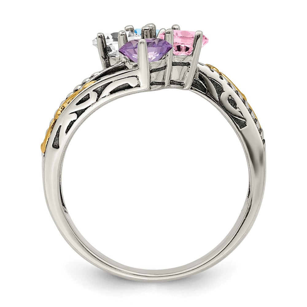 Sterling Silver Antiqued w/14k 4-stone Mother's Ring - 43