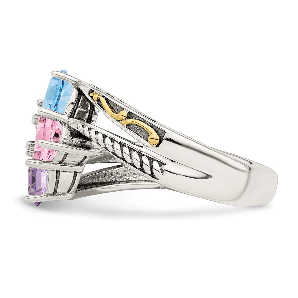 Sterling Silver Antiqued w/14k 4-stone Mother's Ring - 43