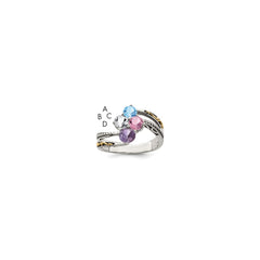 Sterling Silver Antiqued w/14k 4-stone Mother's Ring - 43