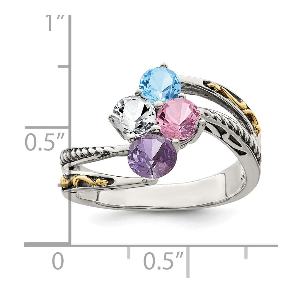 Sterling Silver Antiqued w/14k 4-stone Mother's Ring - 29