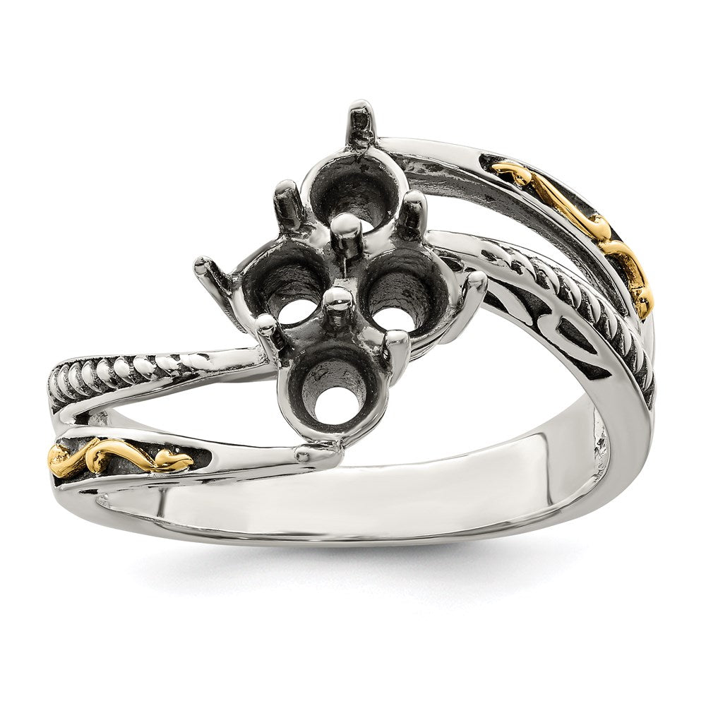 Sterling Silver Antiqued w/14k 4-stone Mother's Ring - 43