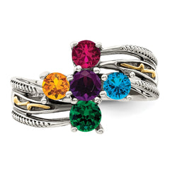 Sterling Silver Antiqued w/14k 5-stone Mother's Ring - 29