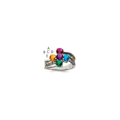 Sterling Silver Antiqued w/14k 5-stone Mother's Ring - 45