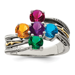 Sterling Silver Antiqued w/14k 5-stone Mother's Ring - 44