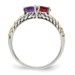 Sterling Silver Antiqued w/14k 2-stone Mother's Ring - 46