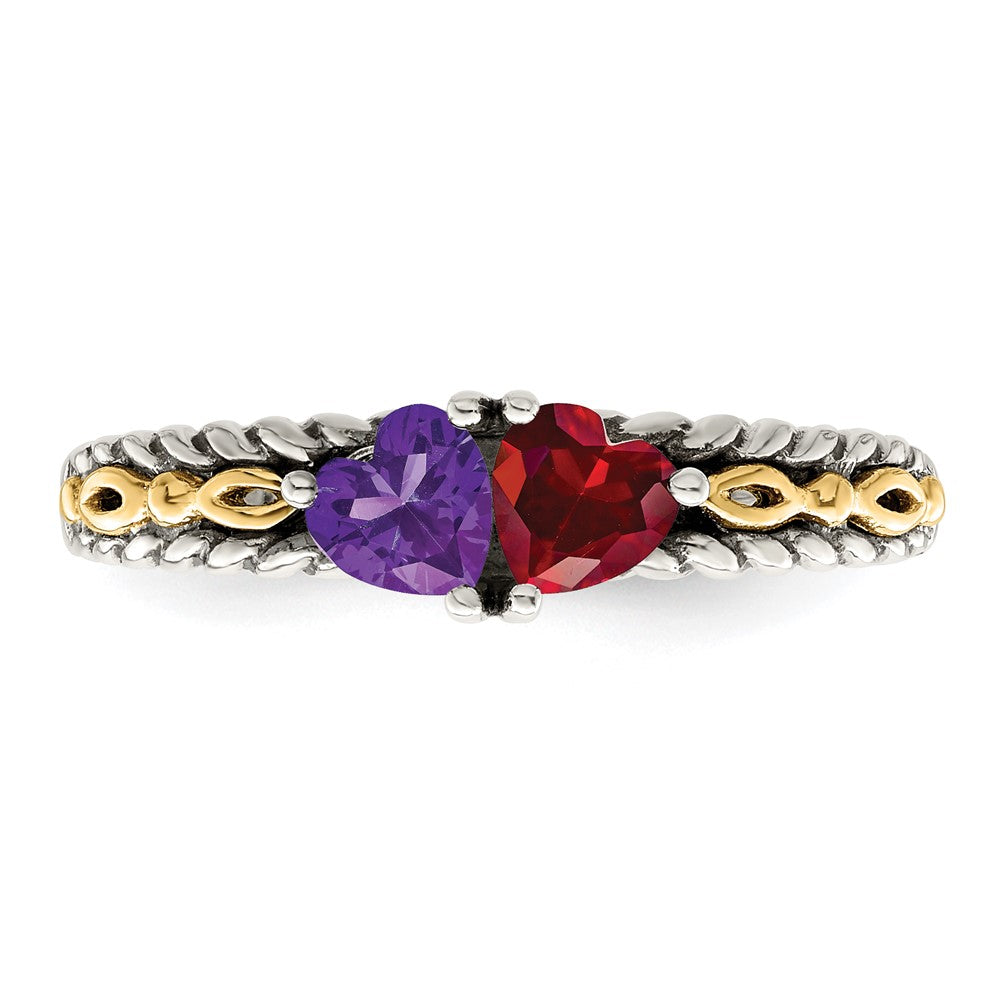 Sterling Silver Antiqued w/14k 2-stone Mother's Ring