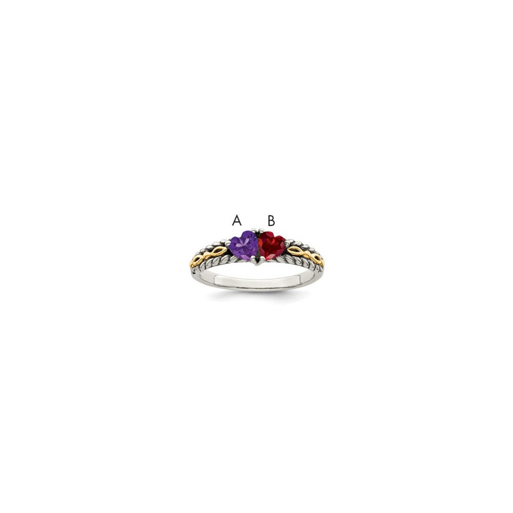Sterling Silver Antiqued w/14k 2-stone Mother's Ring - 46