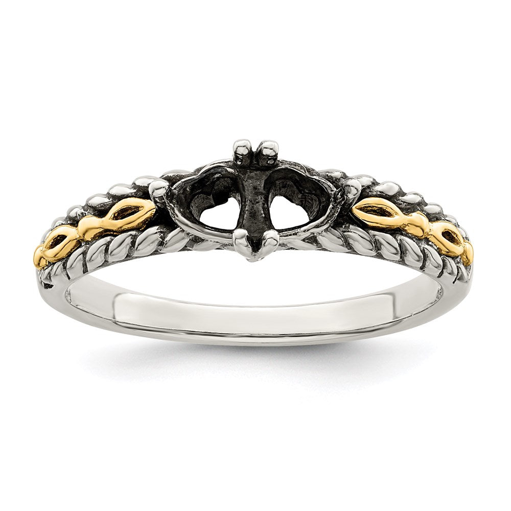 Sterling Silver Antiqued w/14k 2-stone Mother's Ring - 46