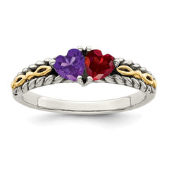 Sterling Silver Antiqued w/14k 2-stone Mother's Ring - 46