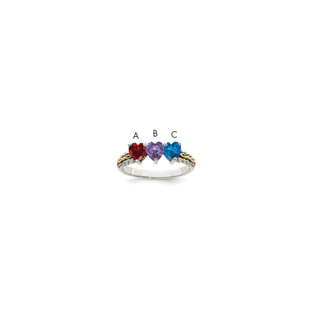Sterling Silver Antiqued w/14k 3-stone Mother's Ring - 48