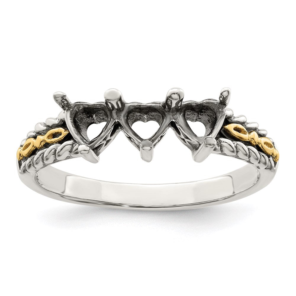 Sterling Silver Antiqued w/14k 3-stone Mother's Ring - 48