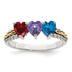 Sterling Silver Antiqued w/14k 3-stone Mother's Ring - 48
