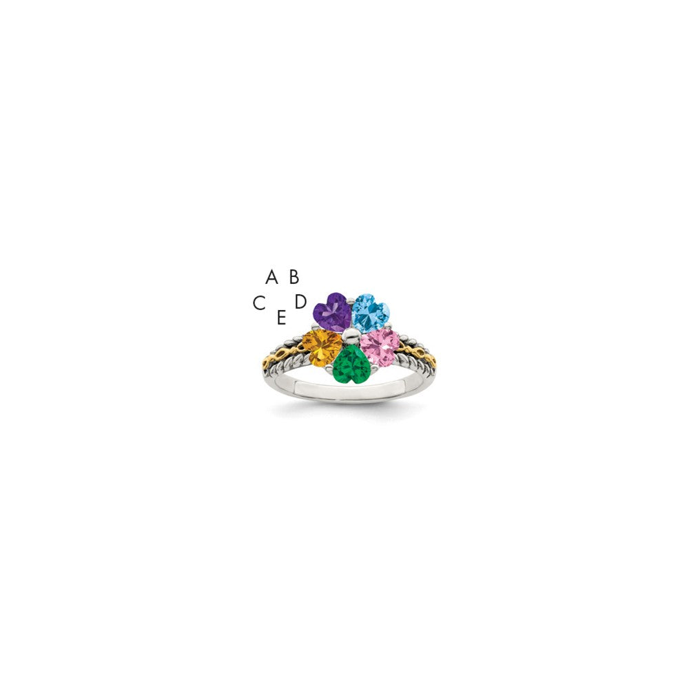 Sterling Silver Antiqued w/14k 5-stone Mother's Ring - 2