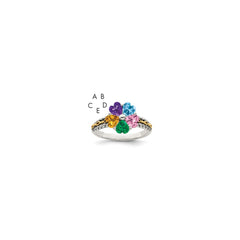 Sterling Silver Antiqued w/14k 5-stone Mother's Ring - 2