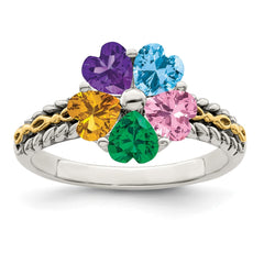 Sterling Silver Antiqued w/14k 5-stone Mother's Ring - 2