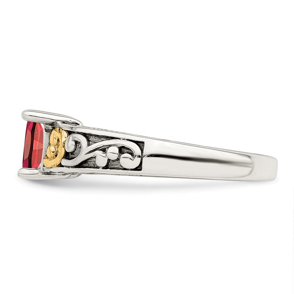 Sterling Silver Antiqued w/14k 2-stone Mother's Ring - 4