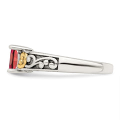 Sterling Silver Antiqued w/14k 2-stone Mother's Ring - 4