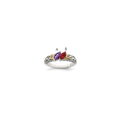 Sterling Silver Antiqued w/14k 2-stone Mother's Ring - 4