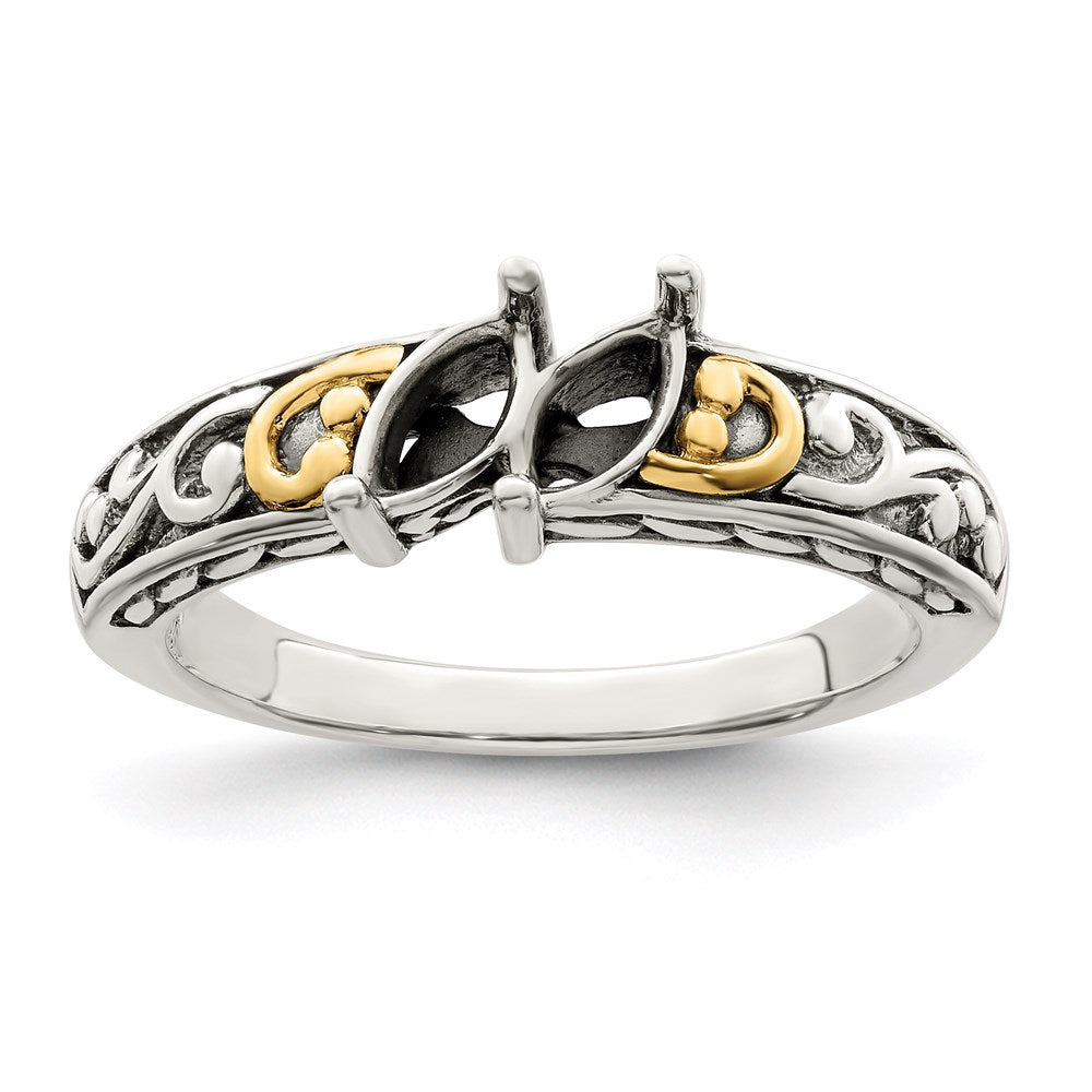 Sterling Silver Antiqued w/14k 2-stone Mother's Ring - 4