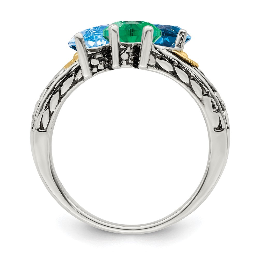 Sterling Silver Antiqued w/14k 3-stone Mother's Ring - 6