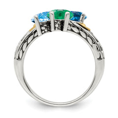 Sterling Silver Antiqued w/14k 3-stone Mother's Ring - 6