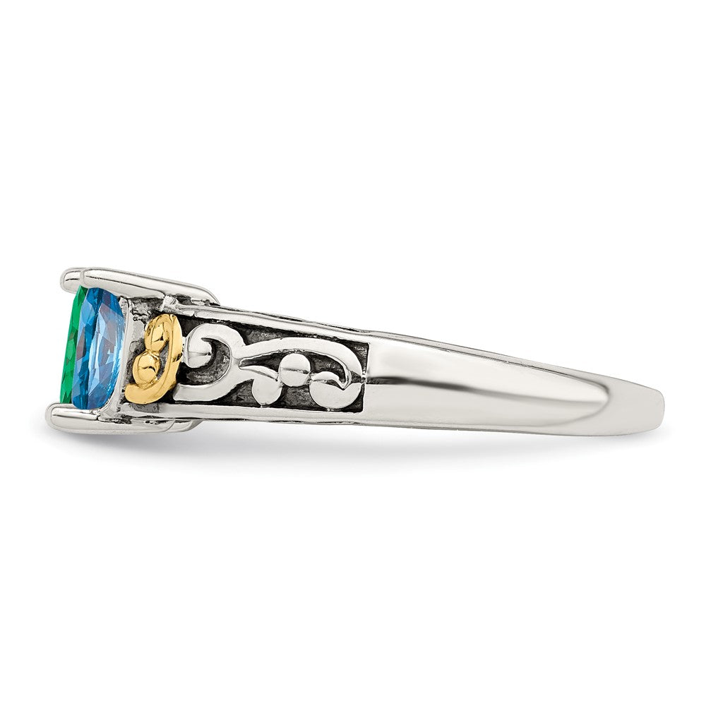 Sterling Silver Antiqued w/14k 3-stone Mother's Ring - 5