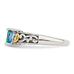 Sterling Silver Antiqued w/14k 3-stone Mother's Ring - 6