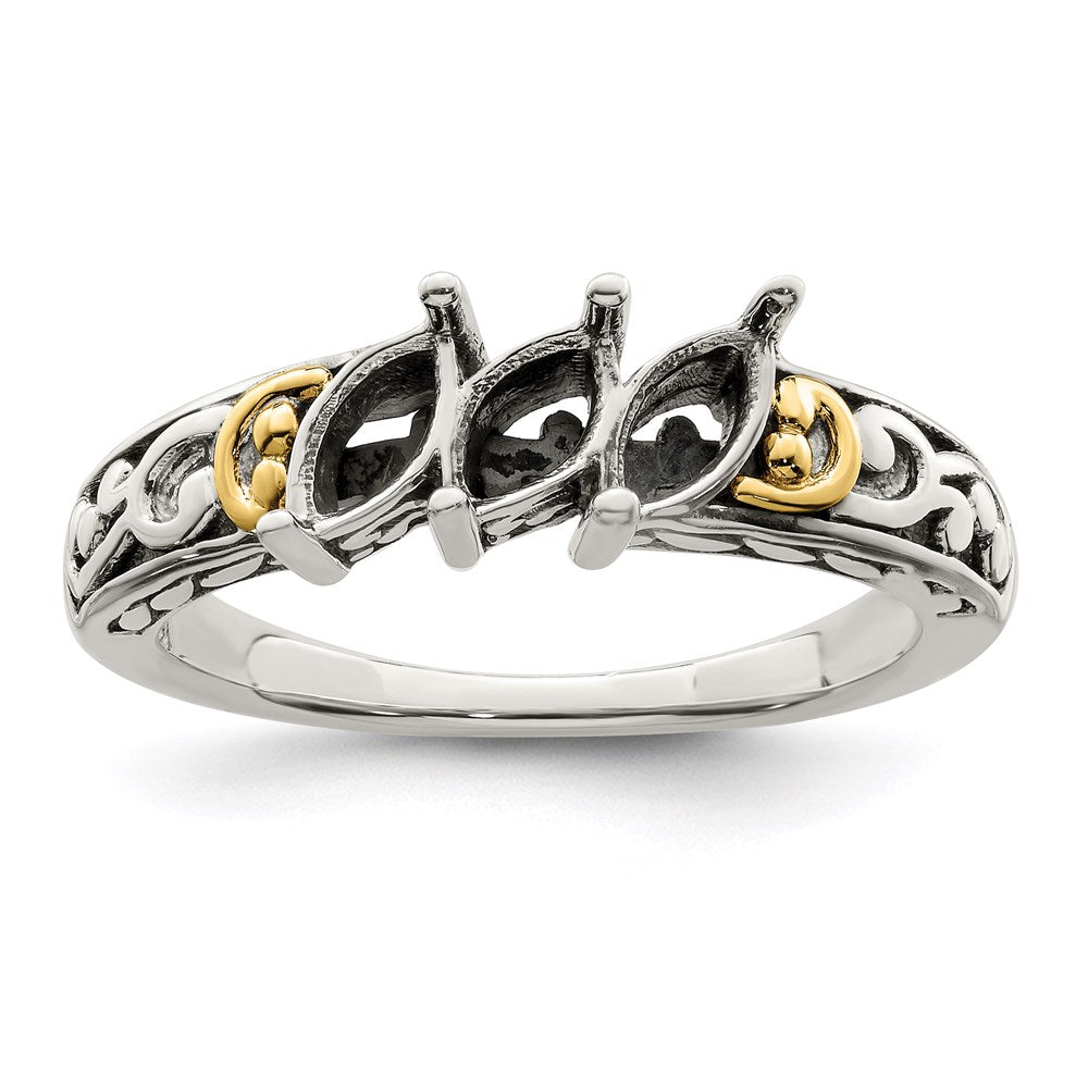 Sterling Silver Antiqued w/14k 3-stone Mother's Ring - 5