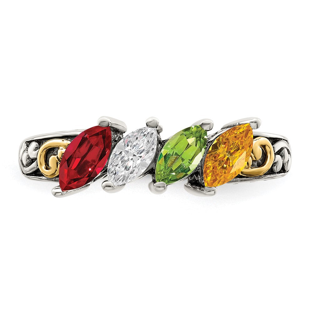 Sterling Silver Antiqued w/14k 4-stone Mother's Ring - 41