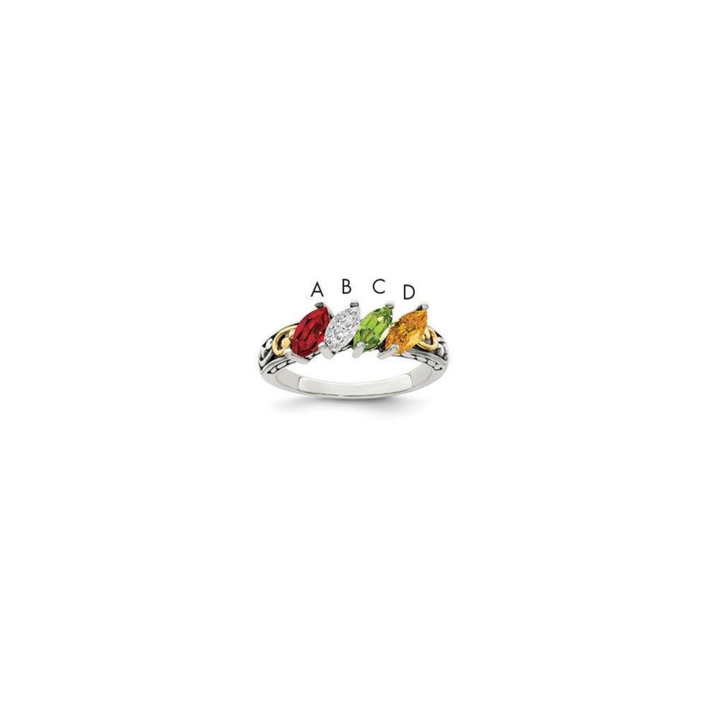 Sterling Silver Antiqued w/14k 4-stone Mother's Ring - 42