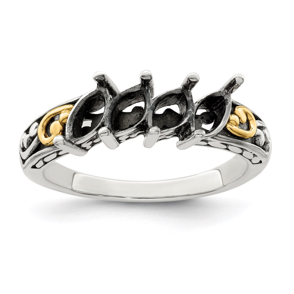 Sterling Silver Antiqued w/14k 4-stone Mother's Ring - 41