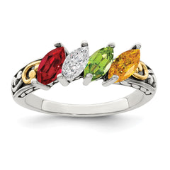 Sterling Silver Antiqued w/14k 4-stone Mother's Ring - 41
