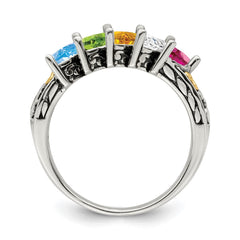 Sterling Silver Antiqued w/14k 5-stone Mother's Ring - 7