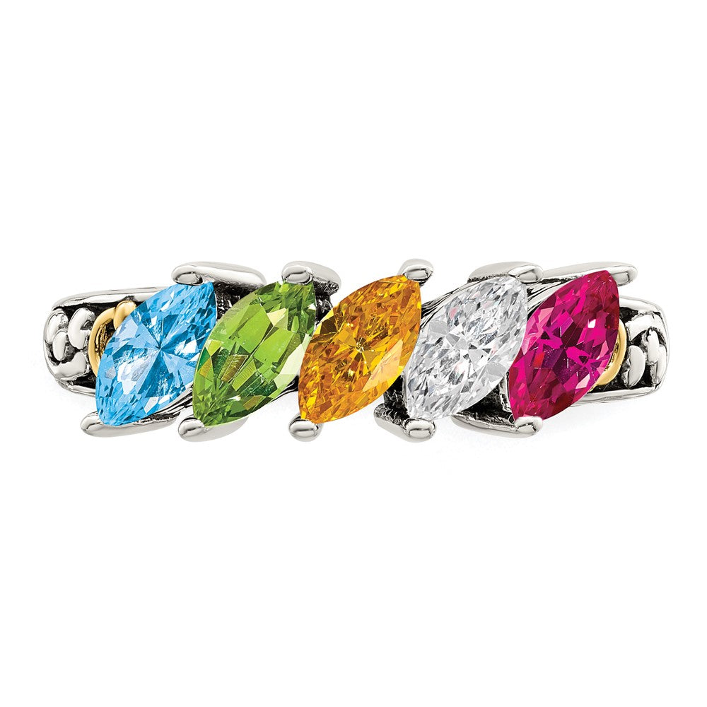 Sterling Silver Antiqued w/14k 5-stone Mother's Ring - 41