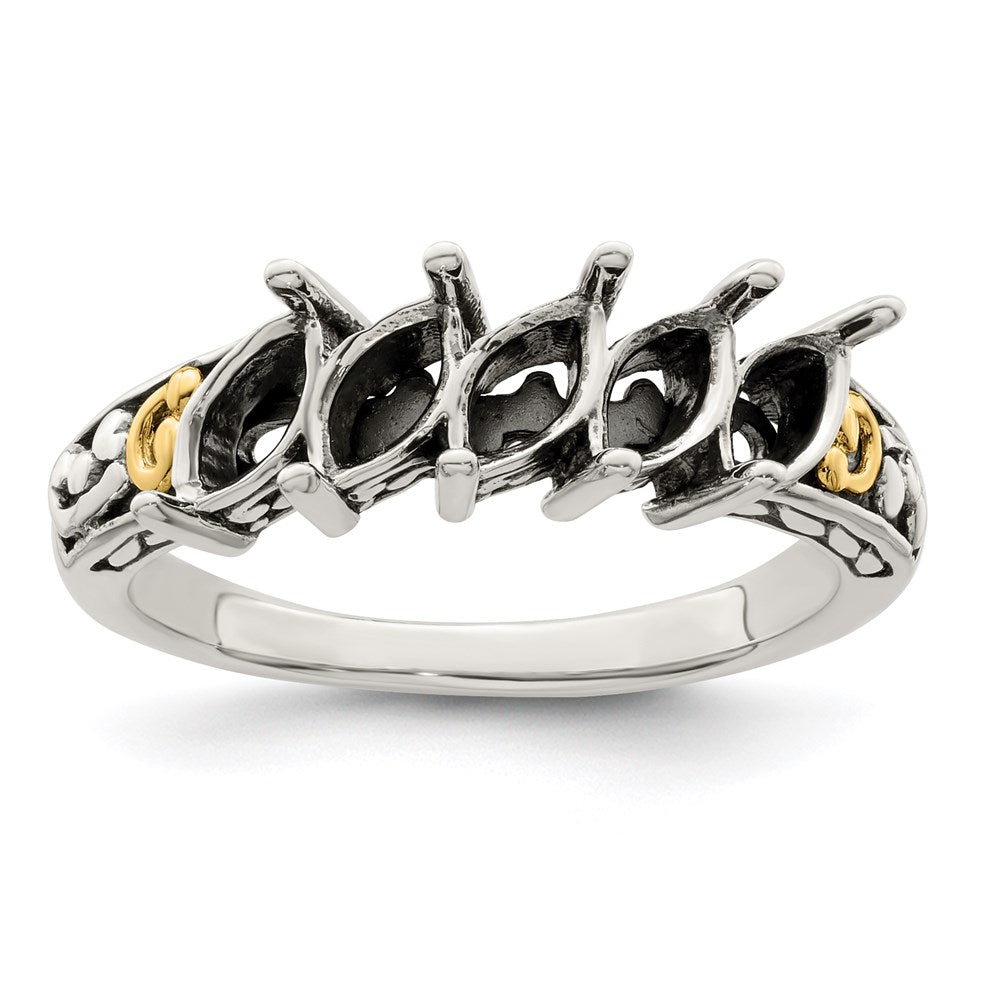 Sterling Silver Antiqued w/14k 5-stone Mother's Ring - 42