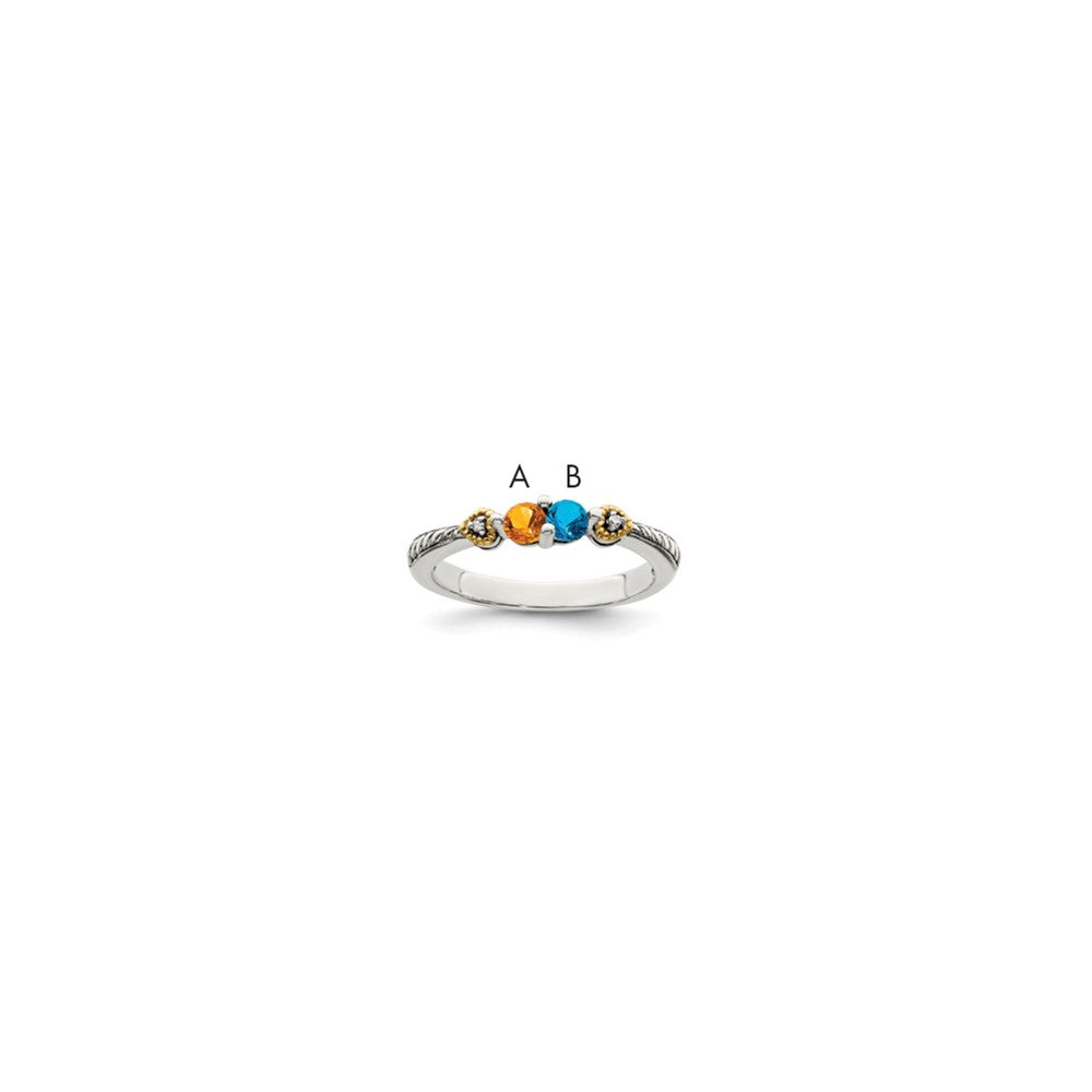 Sterling Silver Antiqued w/14k 2-stone w/Diamond Mother's Ring - 78
