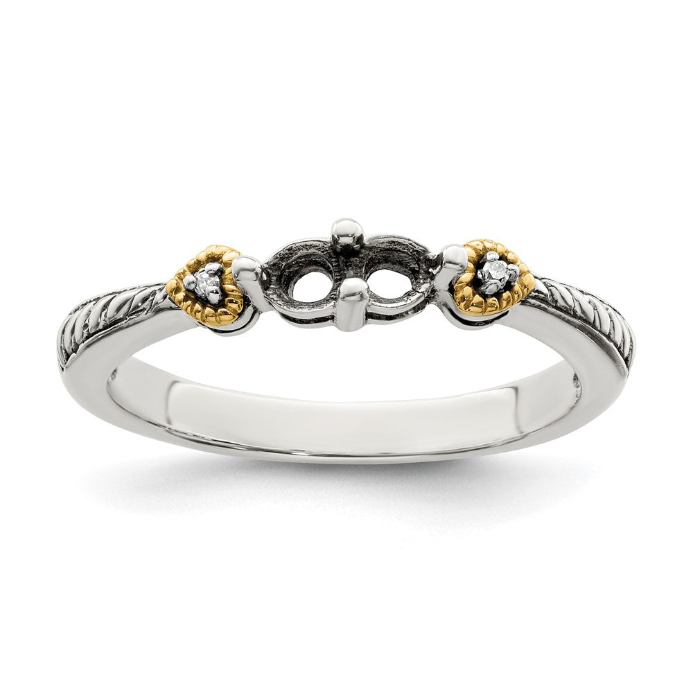 Sterling Silver Antiqued w/14k 2-stone w/Diamond Mother's Ring - 78