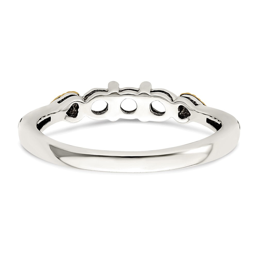 Sterling Silver Antiqued w/14k 3-stone w/Diamond Mother's Ring - 5