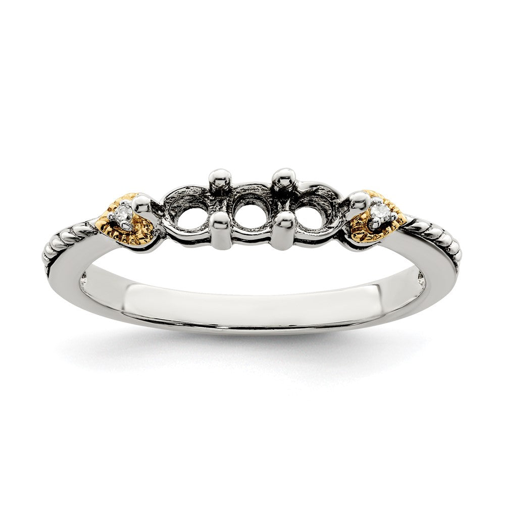 Sterling Silver Antiqued w/14k 3-stone w/Diamond Mother's Ring - 9
