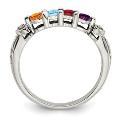 Sterling Silver Antiqued w/14k 4-stone w/Diamond Mother's Ring - 60