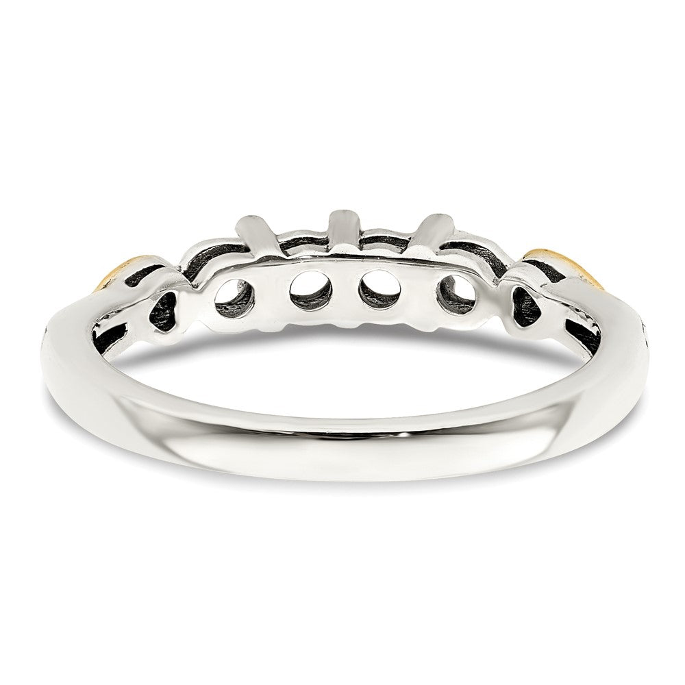 Sterling Silver Antiqued w/14k 4-stone w/Diamond Mother's Ring - 86