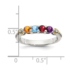Sterling Silver Antiqued w/14k 4-stone w/Diamond Mother's Ring - 86