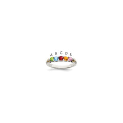 Sterling Silver Antiqued w/14k 5-stone w/Diamond Mother's Ring - 86