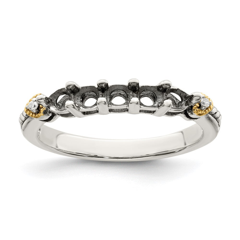 Sterling Silver Antiqued w/14k 5-stone w/Diamond Mother's Ring - 86
