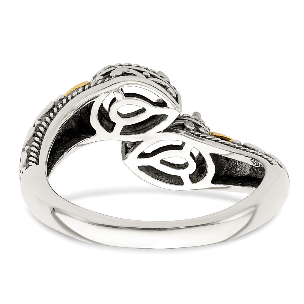 Sterling Silver Antiqued w/14k 2-stone w/Diamond Mother's Ring - 2