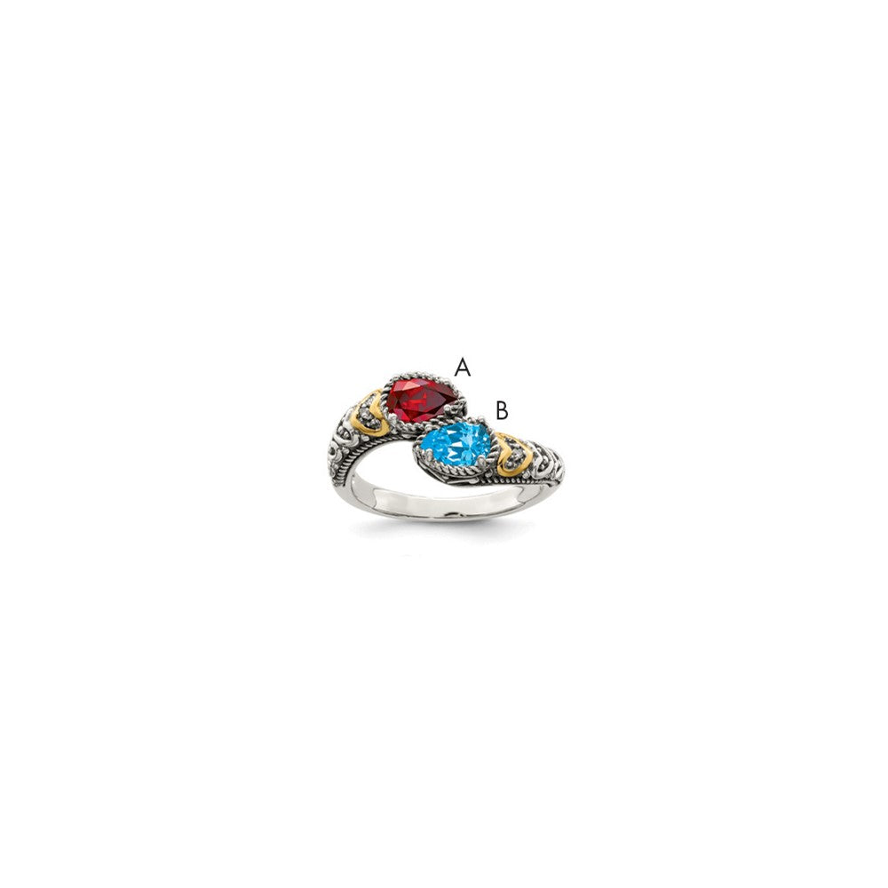 Sterling Silver Antiqued w/14k 2-stone w/Diamond Mother's Ring Semi-Mount - 4