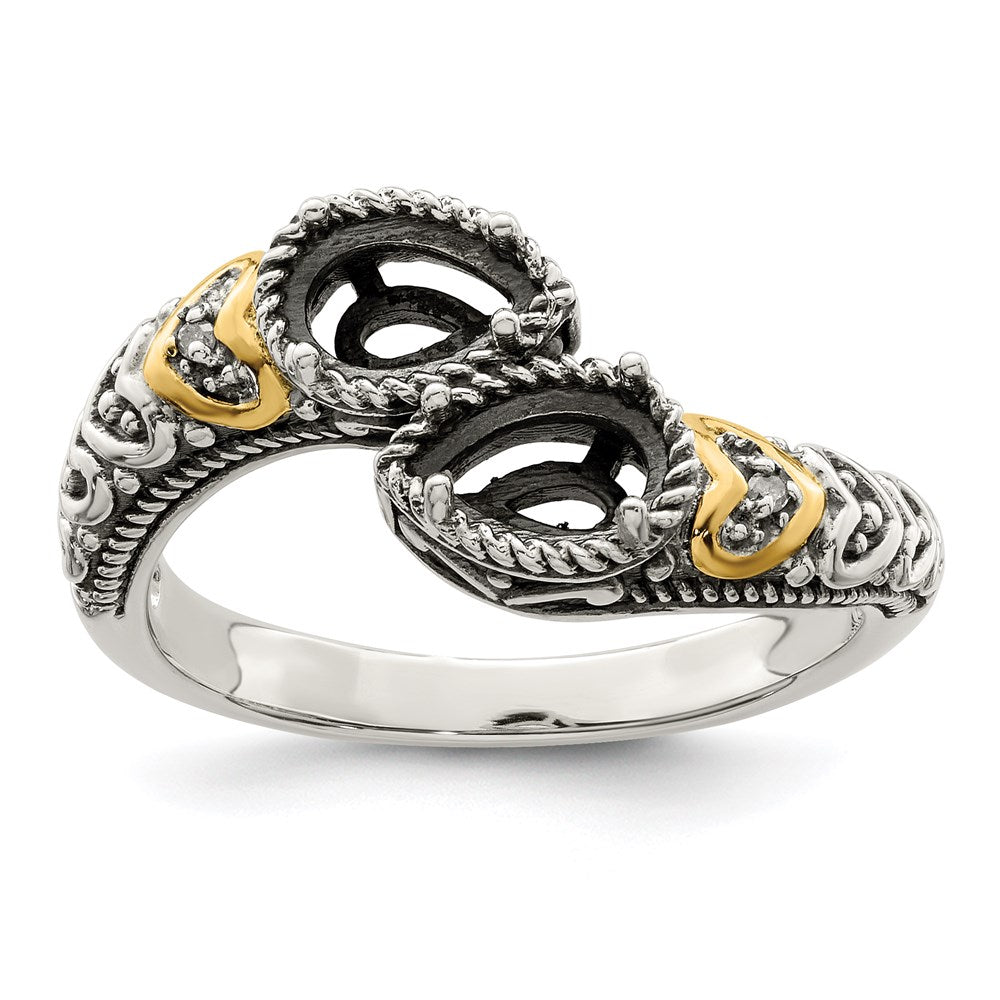 Sterling Silver Antiqued w/14k 2-stone w/Diamond Mother's Ring - 2