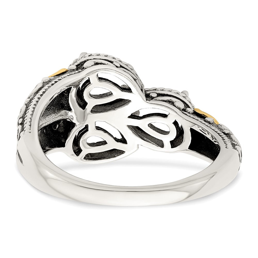 Sterling Silver Antiqued w/14k 3-stone w/Diamond Mother's Ring - 2