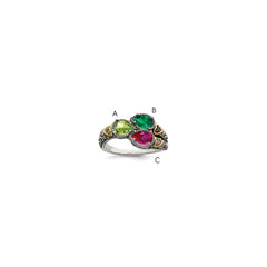 Sterling Silver Antiqued w/14k 3-stone w/Diamond Mother's Ring - 2