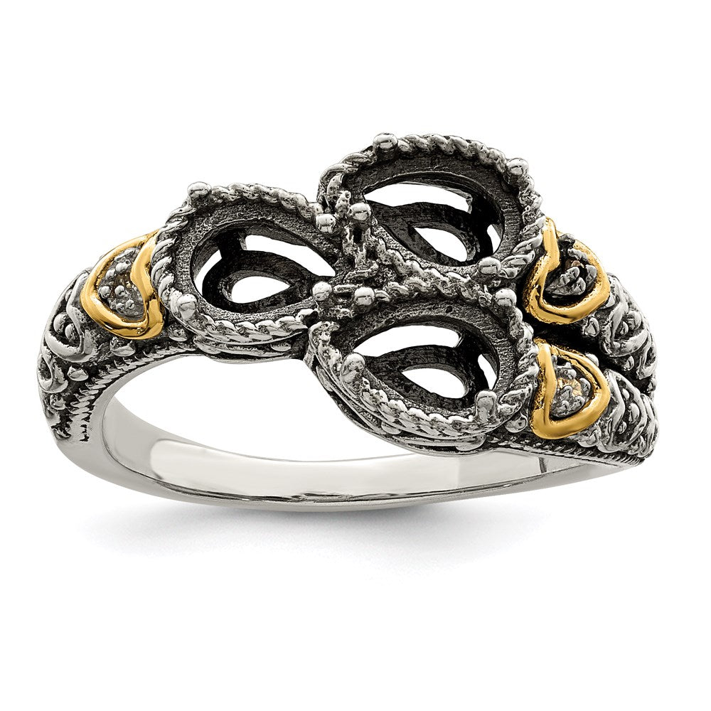 Sterling Silver Antiqued w/14k 3-stone w/Diamond Mother's Ring - 2